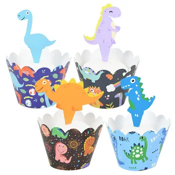 12Set Animacinių filmų Dinozaurų Cupcake Wrapper Džiunglių Tema Šalių Kepimo Pyragas Apdaila Baby Shower Vaikams Gimtadienio Prekes