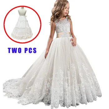 Balta Ilgai Tiulio Paauglių Bridesmaid Suknelę Mergaitėms, Vaikams, Elegantiškas Šalis Princesė Vestuvių Suknelė Komunijai Vakare Drabužiai