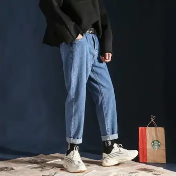 Retro Jeans Mens Išsiuvinėti Žvaigždžių Jeans vyriški Streetwear Laisvas Žmogus, Platus Kojos Kelnės Tiesios Hip-Hop Kelnės Mados Vyrų Drabužiai.