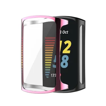 TPU Soft Shell Stiklo Screen Protector Smartband Atveju Rėmas Fitbit Mokestis 5 Juostos, Apsauginis Bamperis Padengti Charge5 Priedai