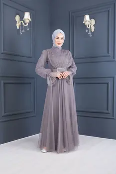 Eid Satino Abaja Suknelė Musulmonų Moterys Vientisos Spalvos Wrap Priekiniai Ilgomis Rankovėmis Raukiniai, Ilgas, Maxi Suknelė Dubajus Turk Kuklus Dėvėti